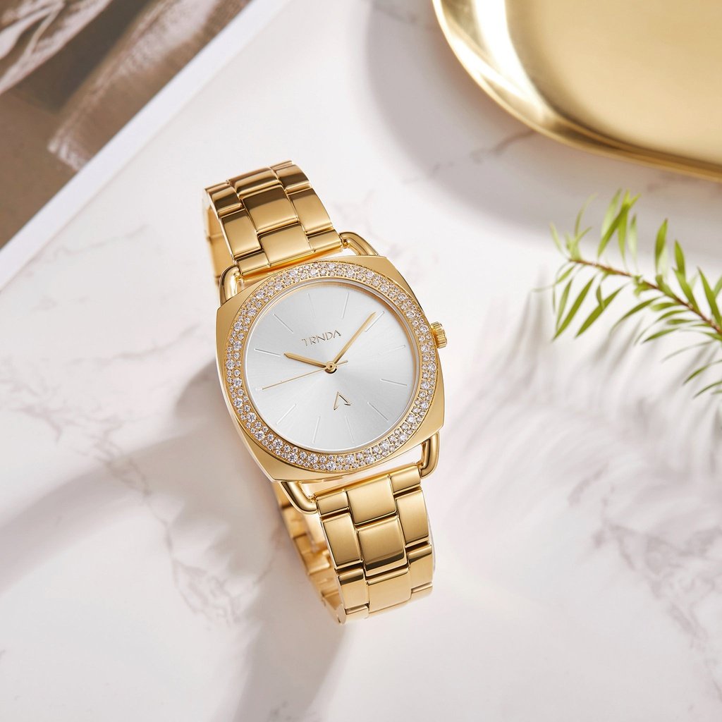TRNDA Women's Watch with Gold Stainless Steel Case and Gold Stainless Steel Band