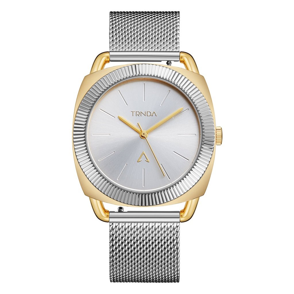 TRNDA Women's Watch with Gold Stainless Steel Case and Silver Stainless Steel Band