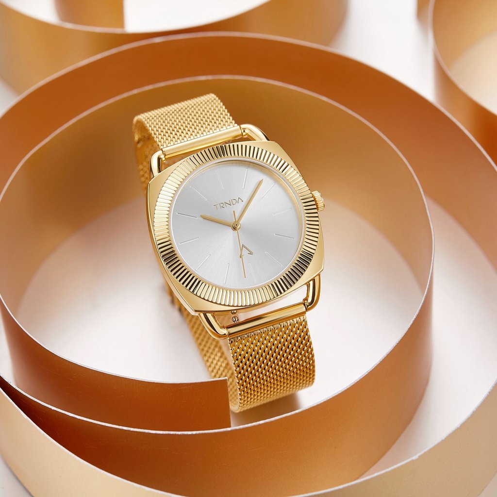 TRNDA Women's Watch with Gold Stainless Steel Case and Gold Stainless Steel Band