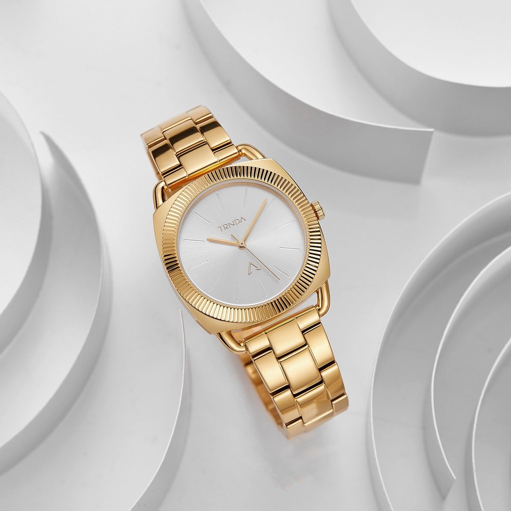 TRNDA Women's Watch with Gold Stainless Steel Case and Gold Stainless Steel Band