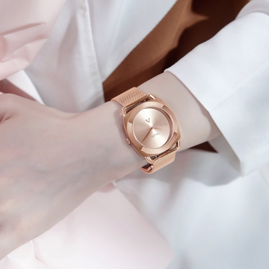 TRNDA Women's Watch with Rose Gold Stainless Steel Case and Rose Gold Stainless Steel Band