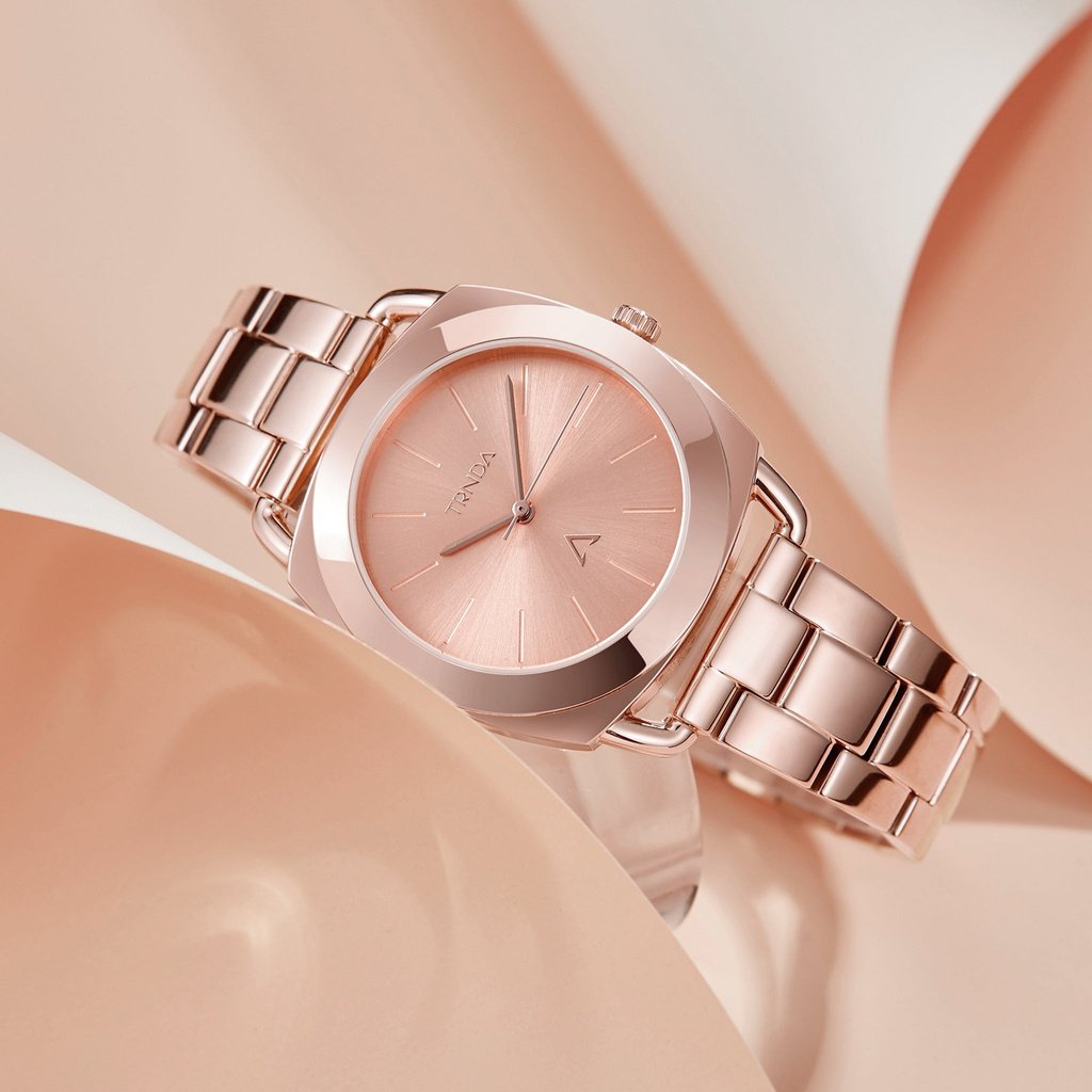 TRNDA Women's Watch with Rose Gold Stainless Steel Case and Rose Gold Stainless Steel Band