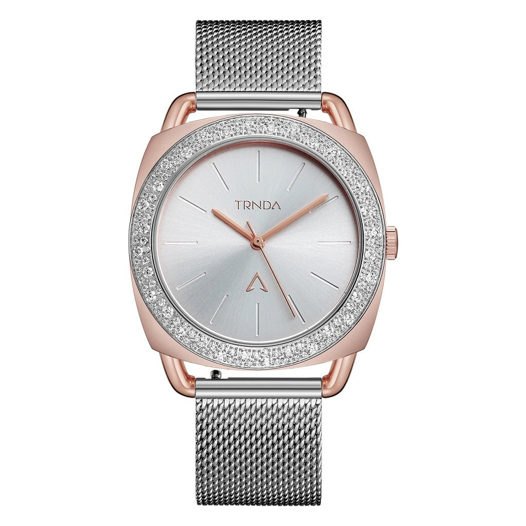 TRNDA Women's Watch with Rose Gold Stainless Steel Case and Silver Stainless Steel Band