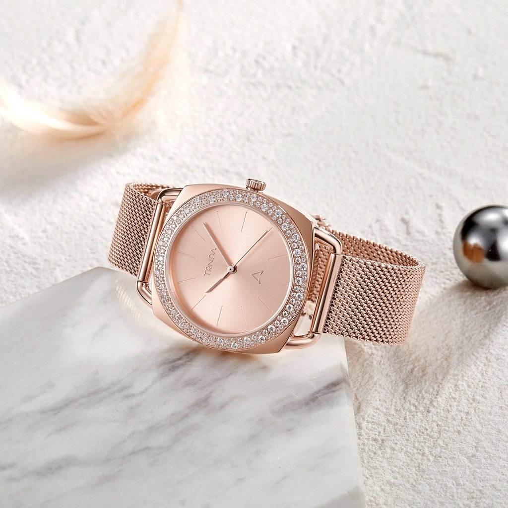 TRNDA Women's Watch with Rose Gold Stainless Steel Case and Rose Gold Stainless Steel Band
