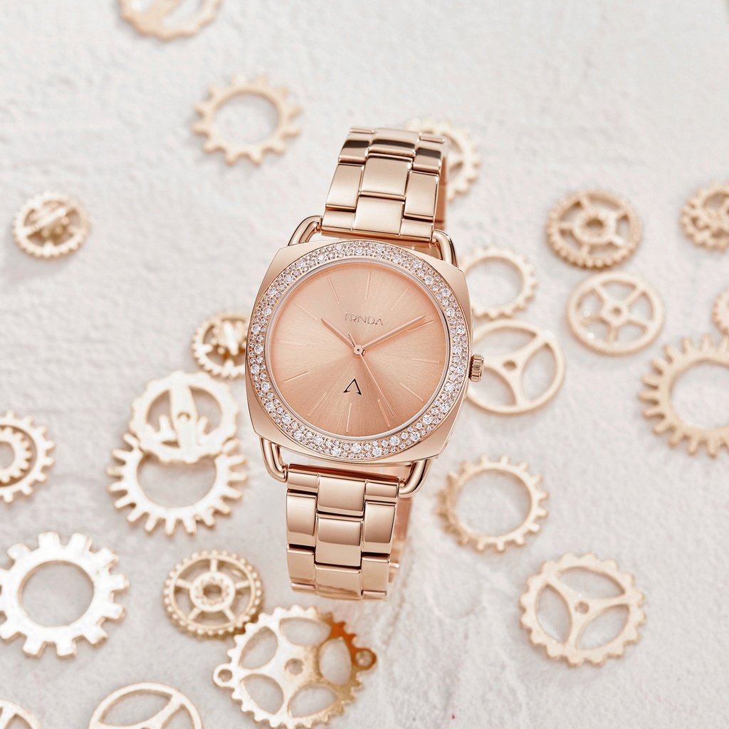 TRNDA Women's Watch with Rose Gold Stainless Steel Case and Rose Gold Stainless Steel Band
