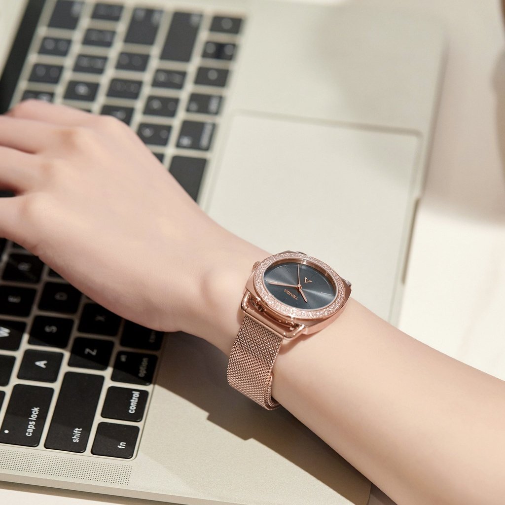 TRNDA Women's Watch with Rose Gold Stainless Steel Case and Rose Gold Stainless Steel Band