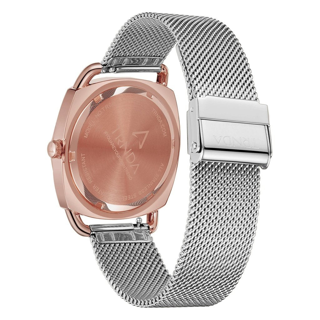 TRNDA Women's Watch with Rose Gold Stainless Steel Case and Silver Stainless Steel Band