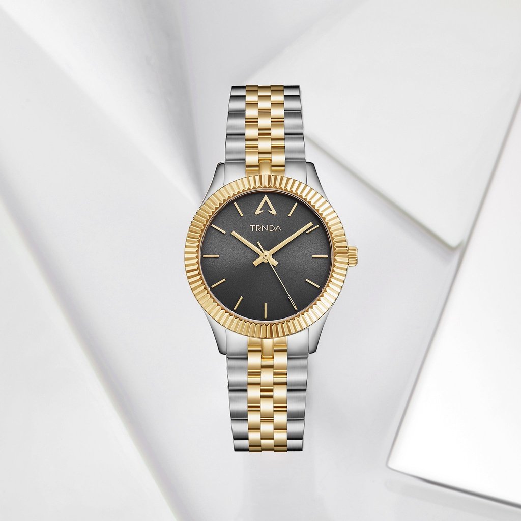 TRNDA Women's Watch with Silver Stainless Steel Case and Silver & Gold Stainless Steel Band