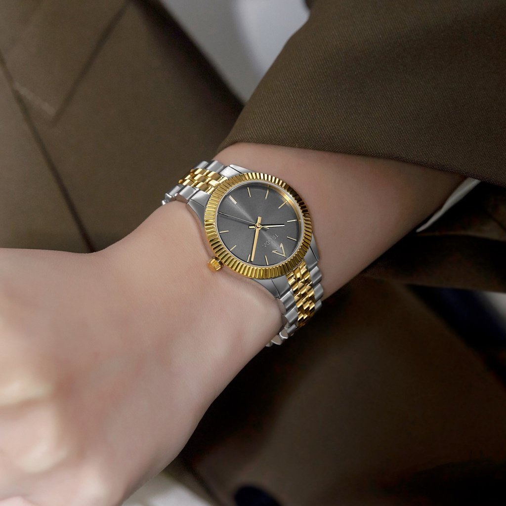 TRNDA Women's Watch with Silver Stainless Steel Case and Silver & Gold Stainless Steel Band