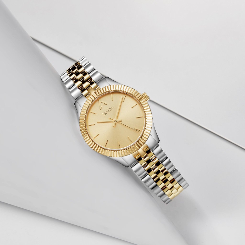 TRNDA Women's Watch with Silver Stainless Steel Case and Silver & Gold Stainless Steel Band