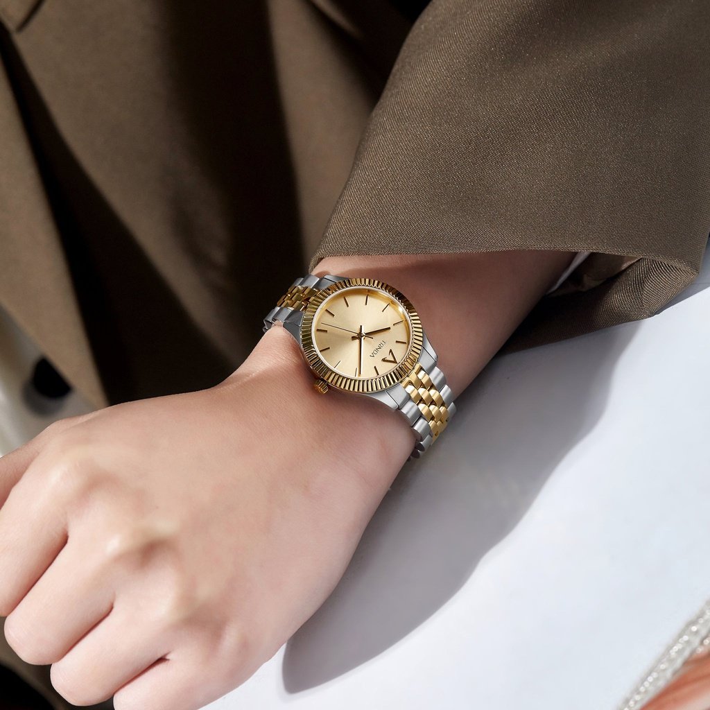 TRNDA Women's Watch with Silver Stainless Steel Case and Silver & Gold Stainless Steel Band