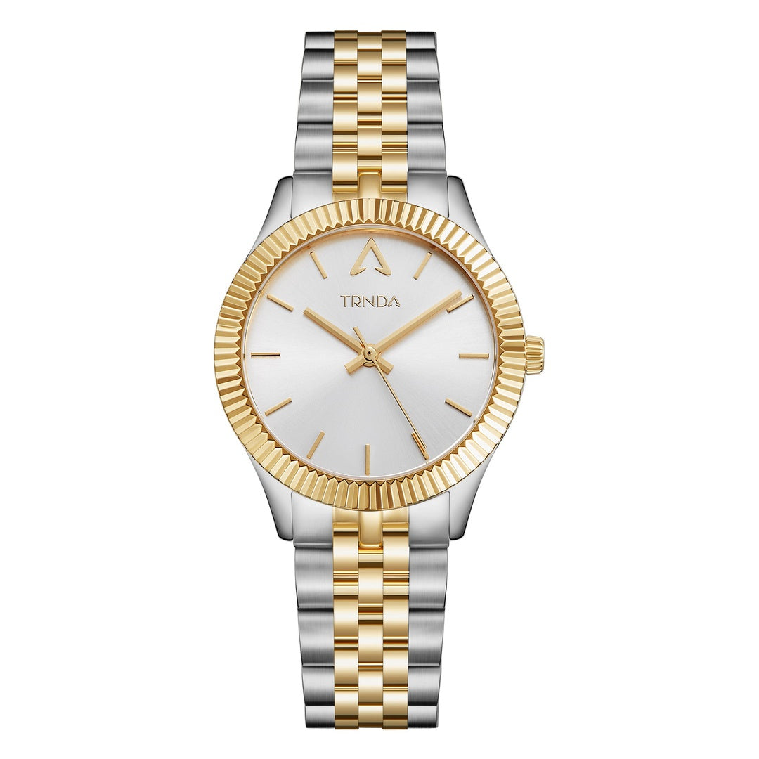 TRNDA Women's Watch with Silver Stainless Steel Case and Silver & Gold Stainless Steel Band