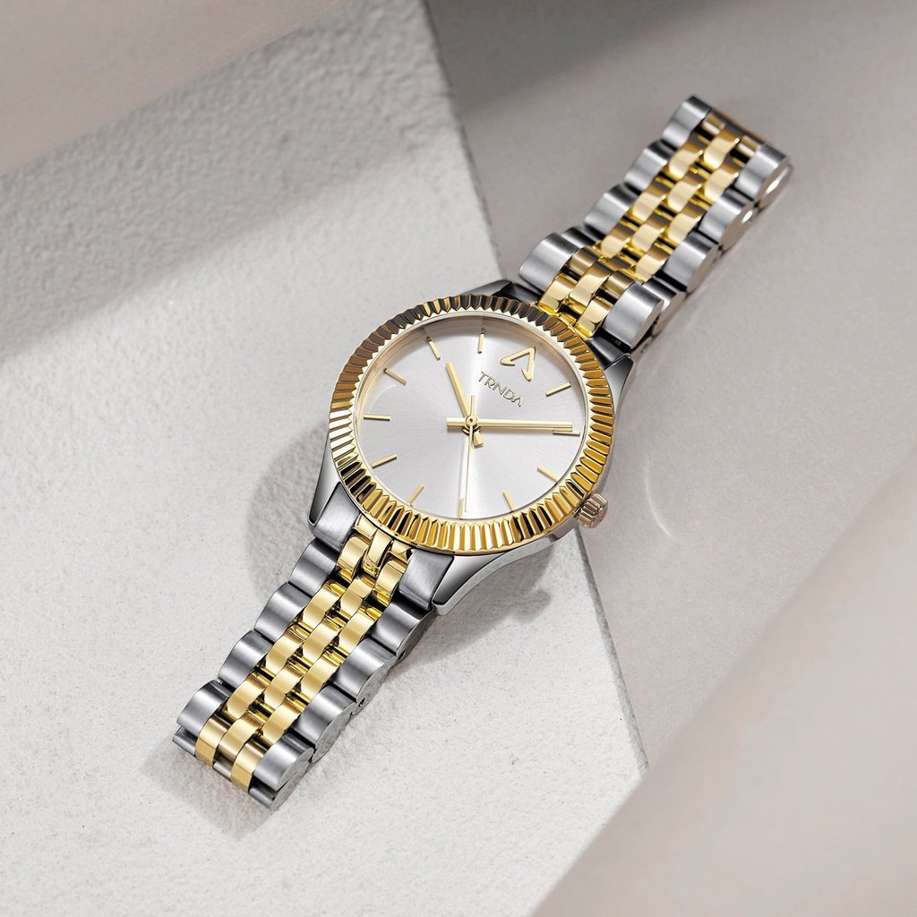 TRNDA Women's Watch with Silver Stainless Steel Case and Silver & Gold Stainless Steel Band