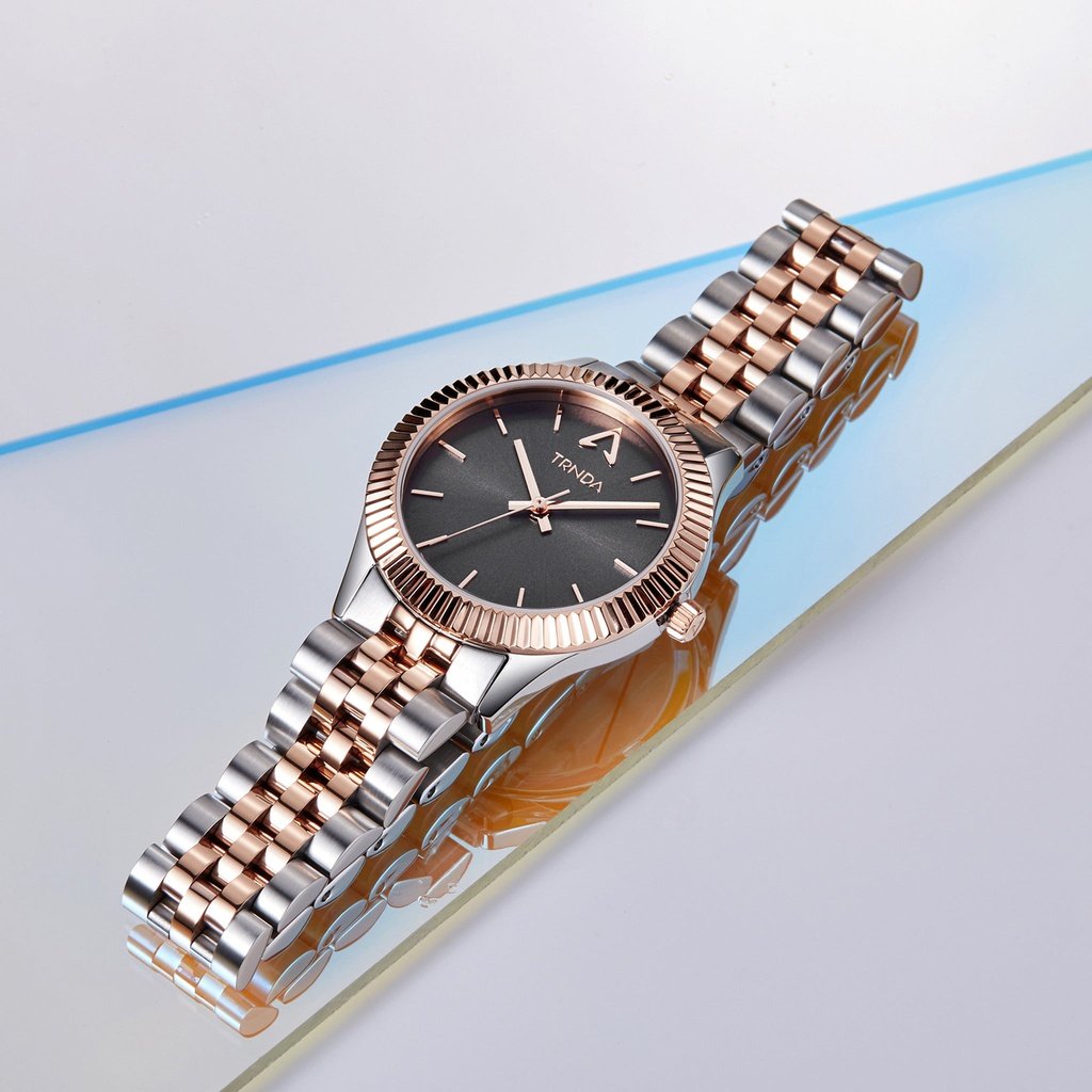 TRNDA Women's Watch with Silver Stainless Steel Case and Silver & Rose Gold Stainless Steel Band