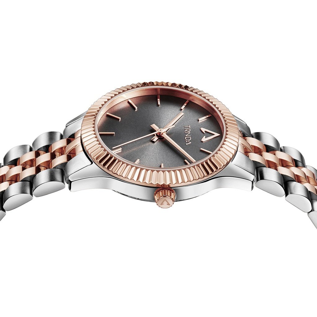 TRNDA Women's Watch with Silver Stainless Steel Case and Silver & Rose Gold Stainless Steel Band