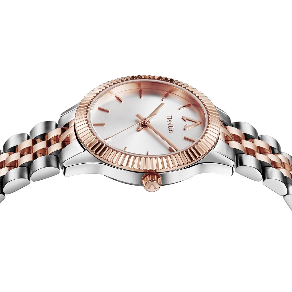 TRNDA Women's Watch with Silver Stainless Steel Case and Silver & Rose Gold Stainless Steel Band