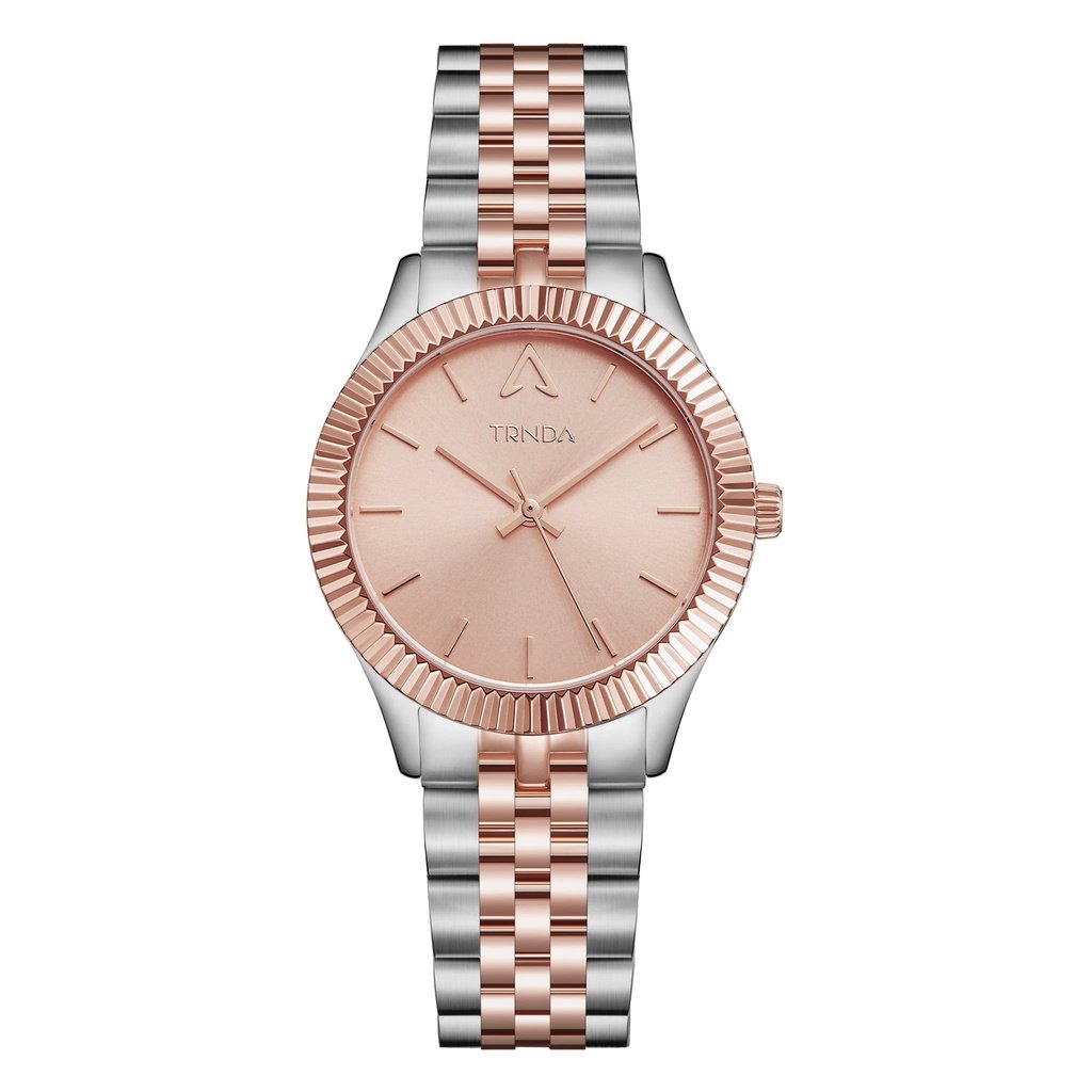 TRNDA Women's Watch with Silver Stainless Steel Case and Silver & Rose Gold Stainless Steel Band