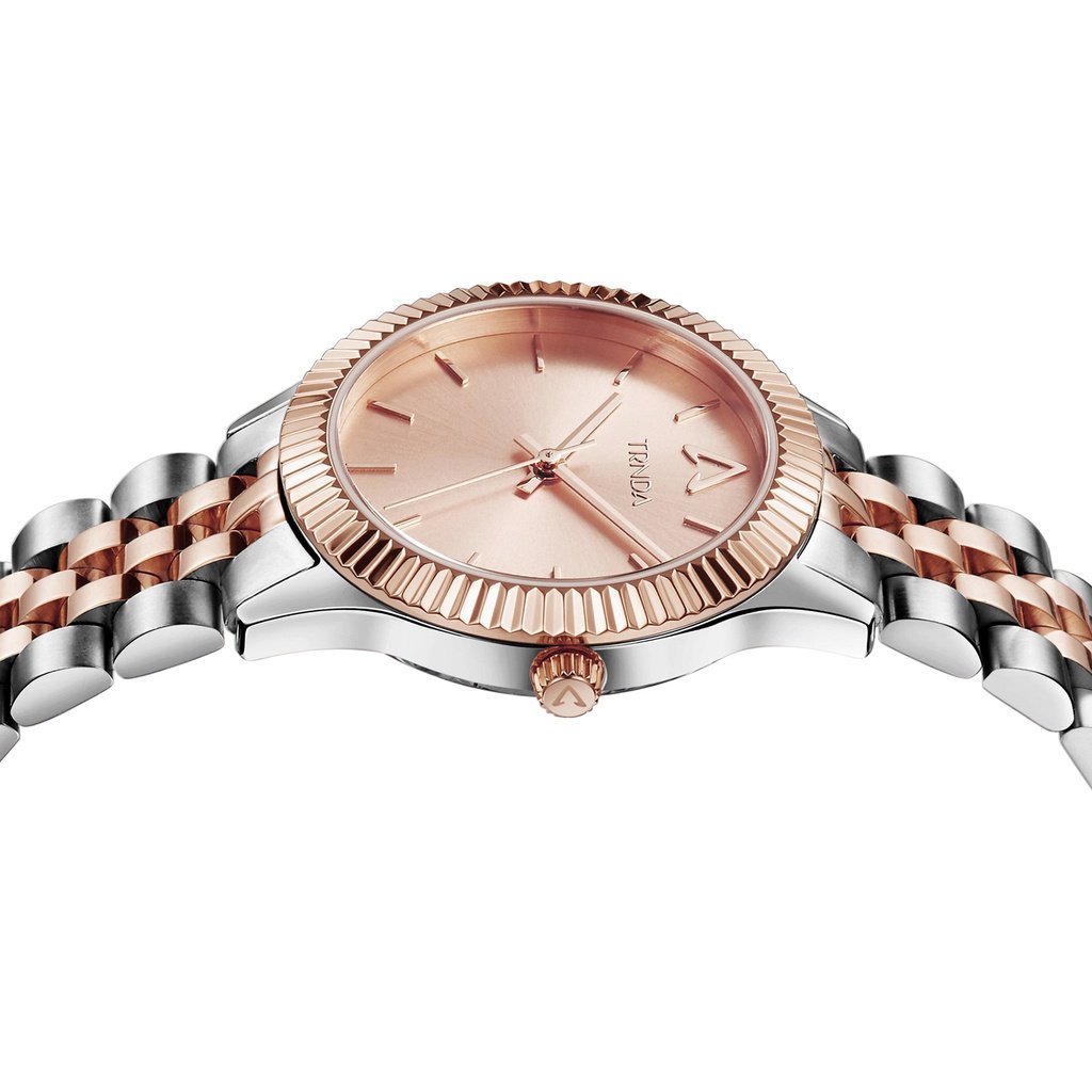 TRNDA Women's Watch with Silver Stainless Steel Case and Silver & Rose Gold Stainless Steel Band