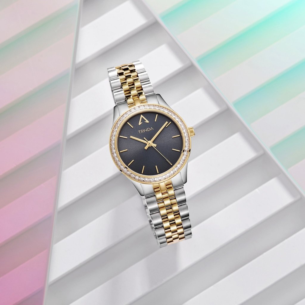 TRNDA Women's Watch with Silver Stainless Steel Case and Silver & Gold Stainless Steel Band