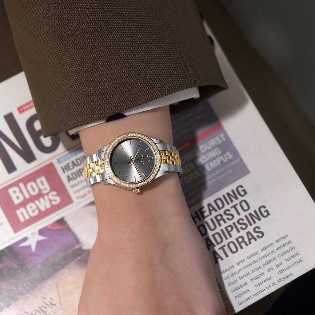 TRNDA Women's Watch with Silver Stainless Steel Case and Silver & Gold Stainless Steel Band