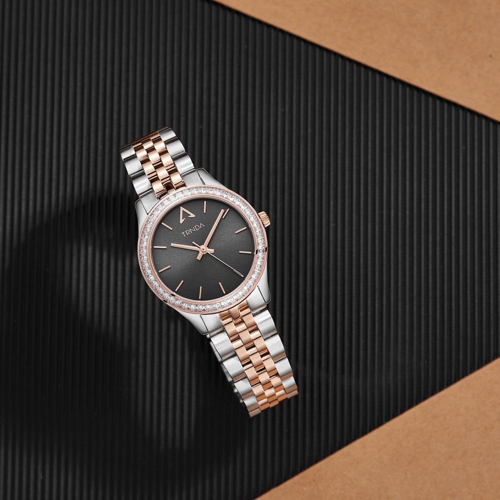 TRNDA Women's Watch with Silver Stainless Steel Case and Silver & Rose Gold Stainless Steel Band