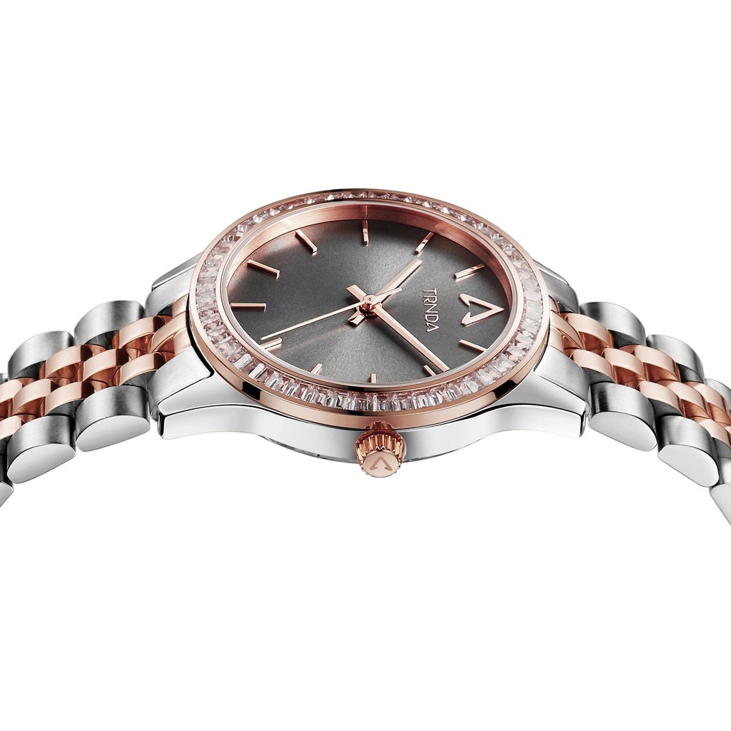 TRNDA Women's Watch with Silver Stainless Steel Case and Silver & Rose Gold Stainless Steel Band