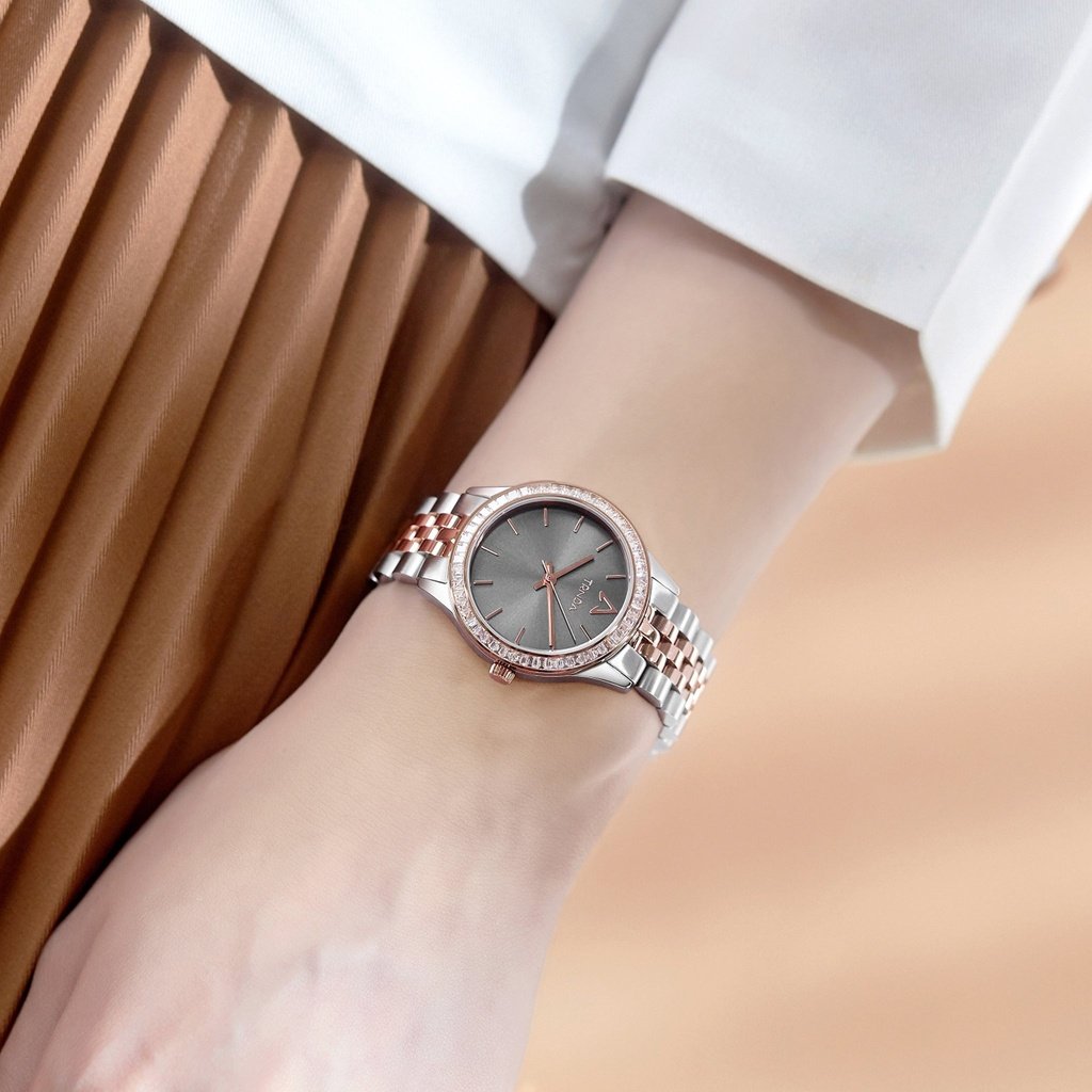 TRNDA Women's Watch with Silver Stainless Steel Case and Silver & Rose Gold Stainless Steel Band