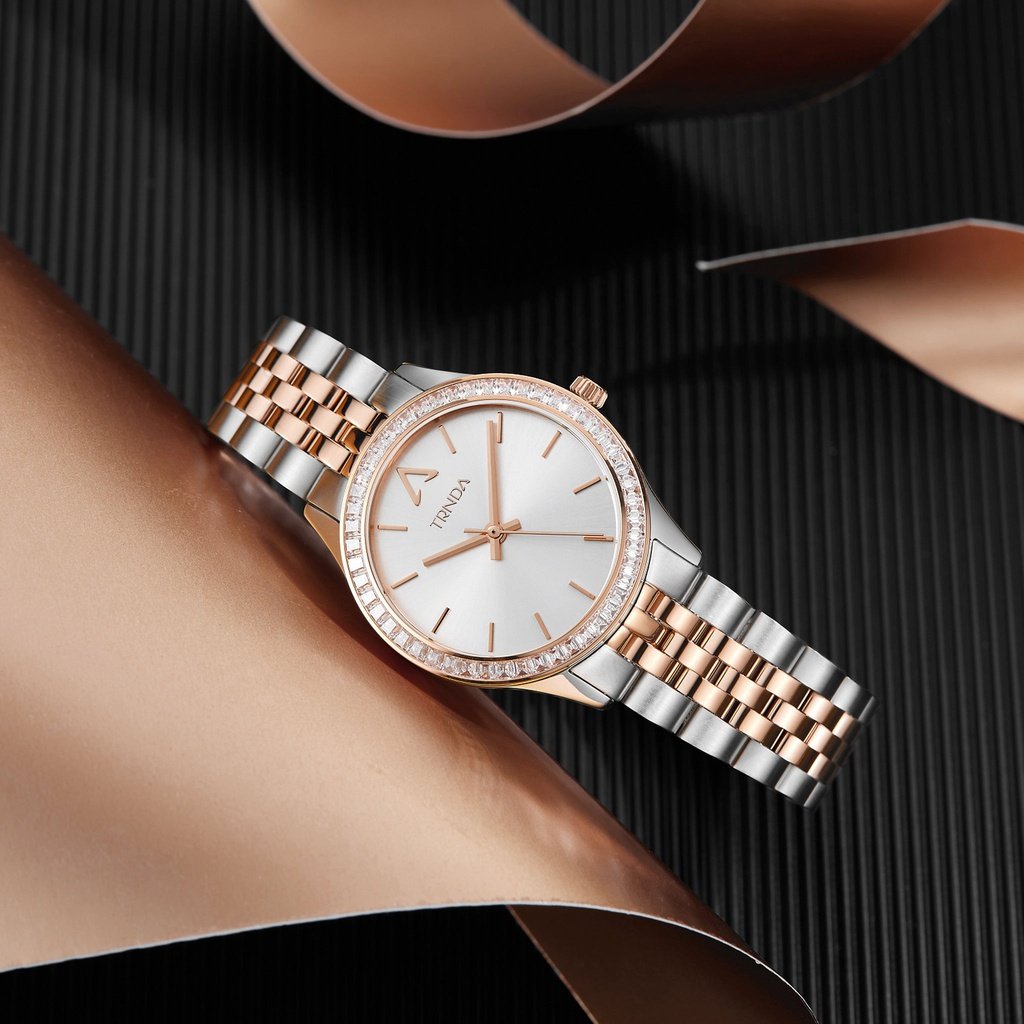 TRNDA Women's Watch with Silver Stainless Steel Case and Silver & Rose Gold Stainless Steel Band