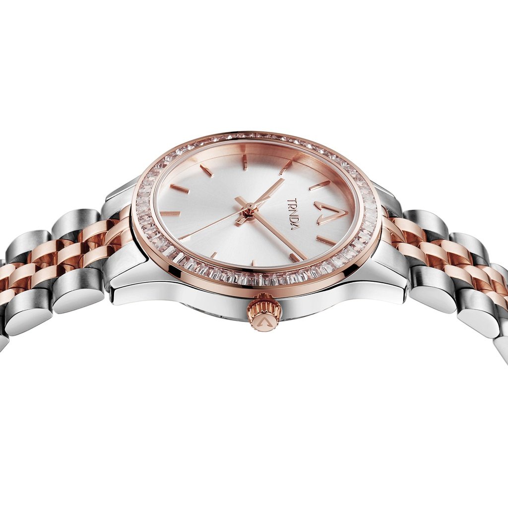 TRNDA Women's Watch with Silver Stainless Steel Case and Silver & Rose Gold Stainless Steel Band