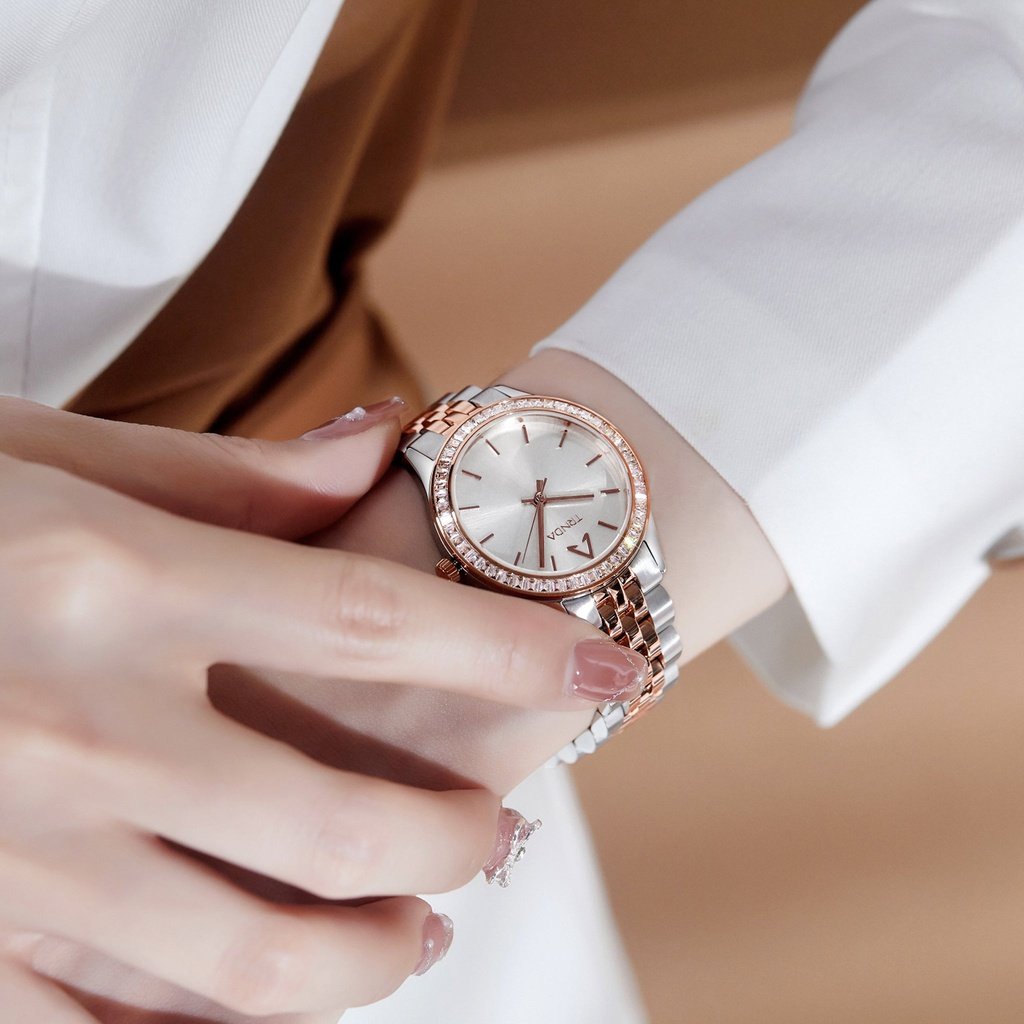 TRNDA Women's Watch with Silver Stainless Steel Case and Silver & Rose Gold Stainless Steel Band