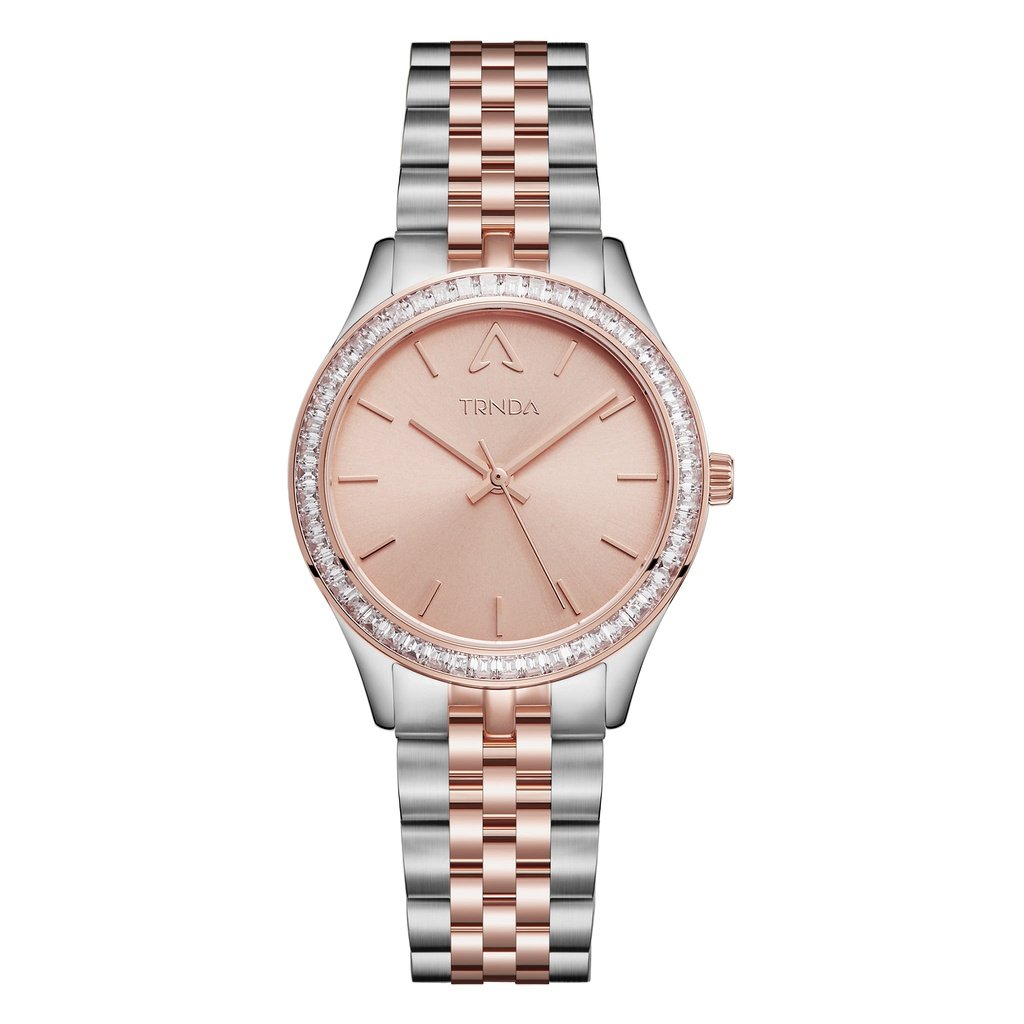 TRNDA Women's Watch with Silver Stainless Steel Case and Silver & Rose Gold Stainless Steel Band