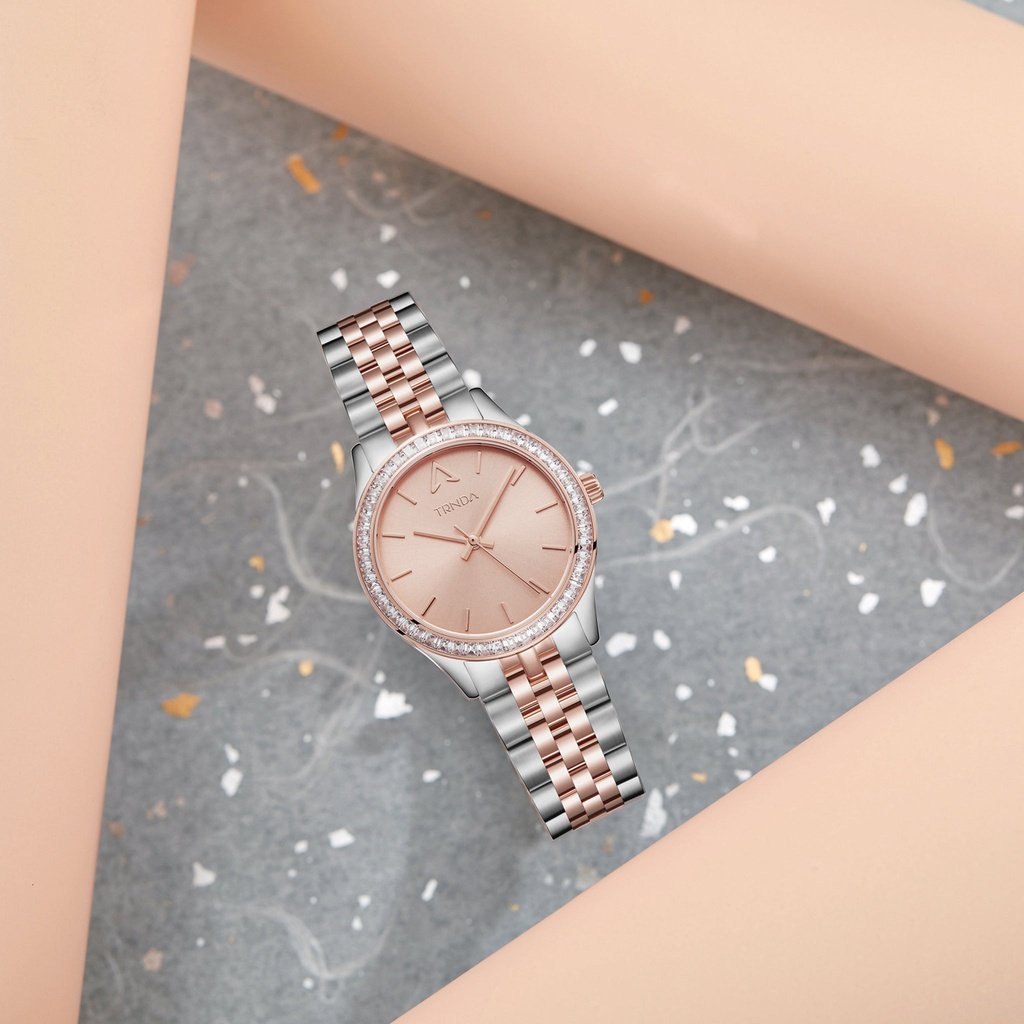 TRNDA Women's Watch with Silver Stainless Steel Case and Silver & Rose Gold Stainless Steel Band