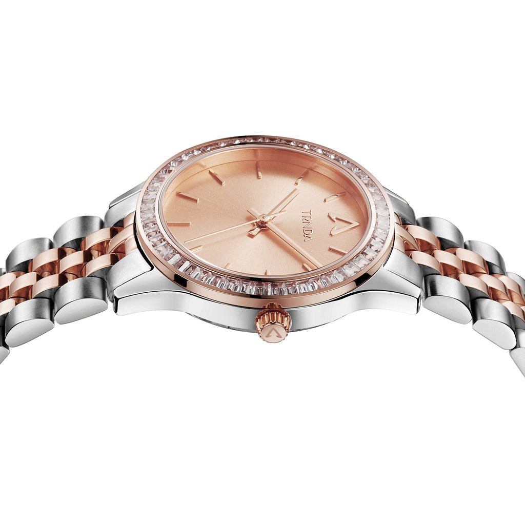 TRNDA Women's Watch with Silver Stainless Steel Case and Silver & Rose Gold Stainless Steel Band