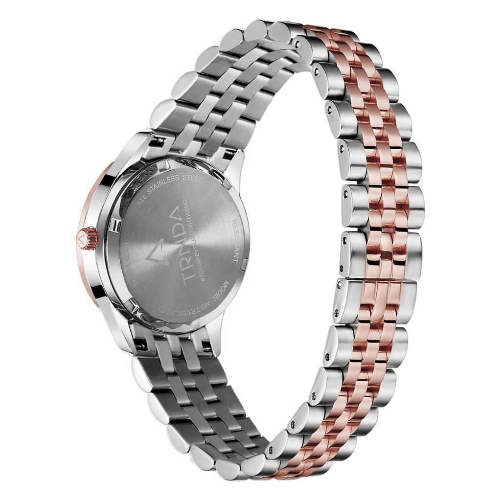 TRNDA Women's Watch with Silver Stainless Steel Case and Silver & Rose Gold Stainless Steel Band