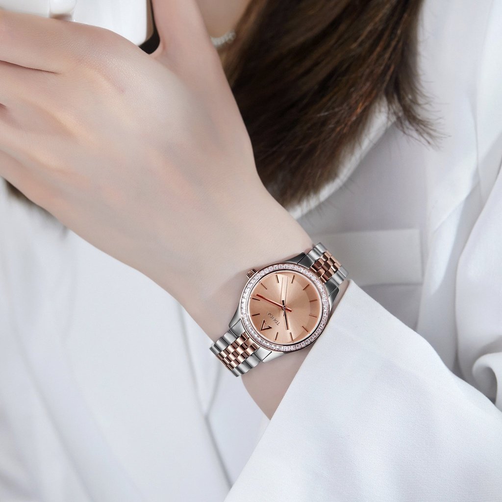 TRNDA Women's Watch with Silver Stainless Steel Case and Silver & Rose Gold Stainless Steel Band