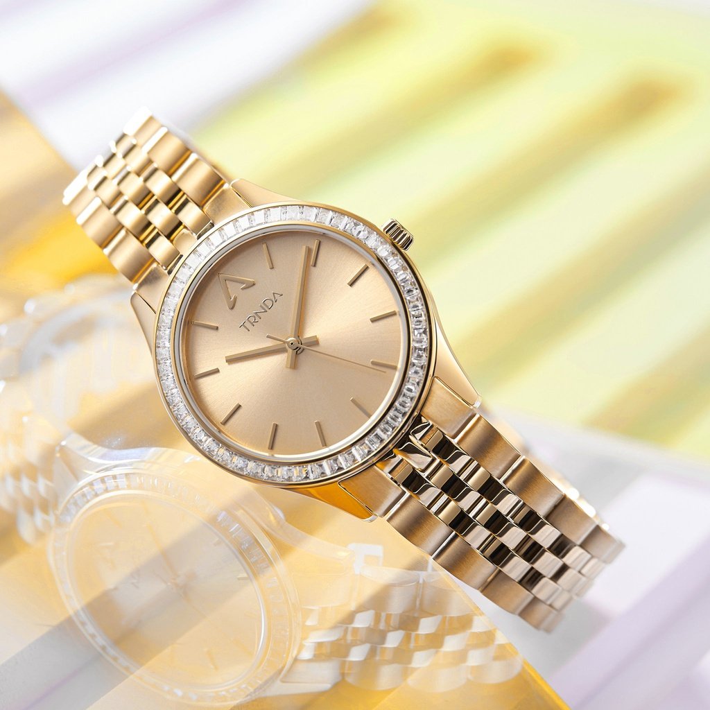 TRNDA Women's Watch with Gold Stainless Steel Case and Gold Stainless Steel Band
