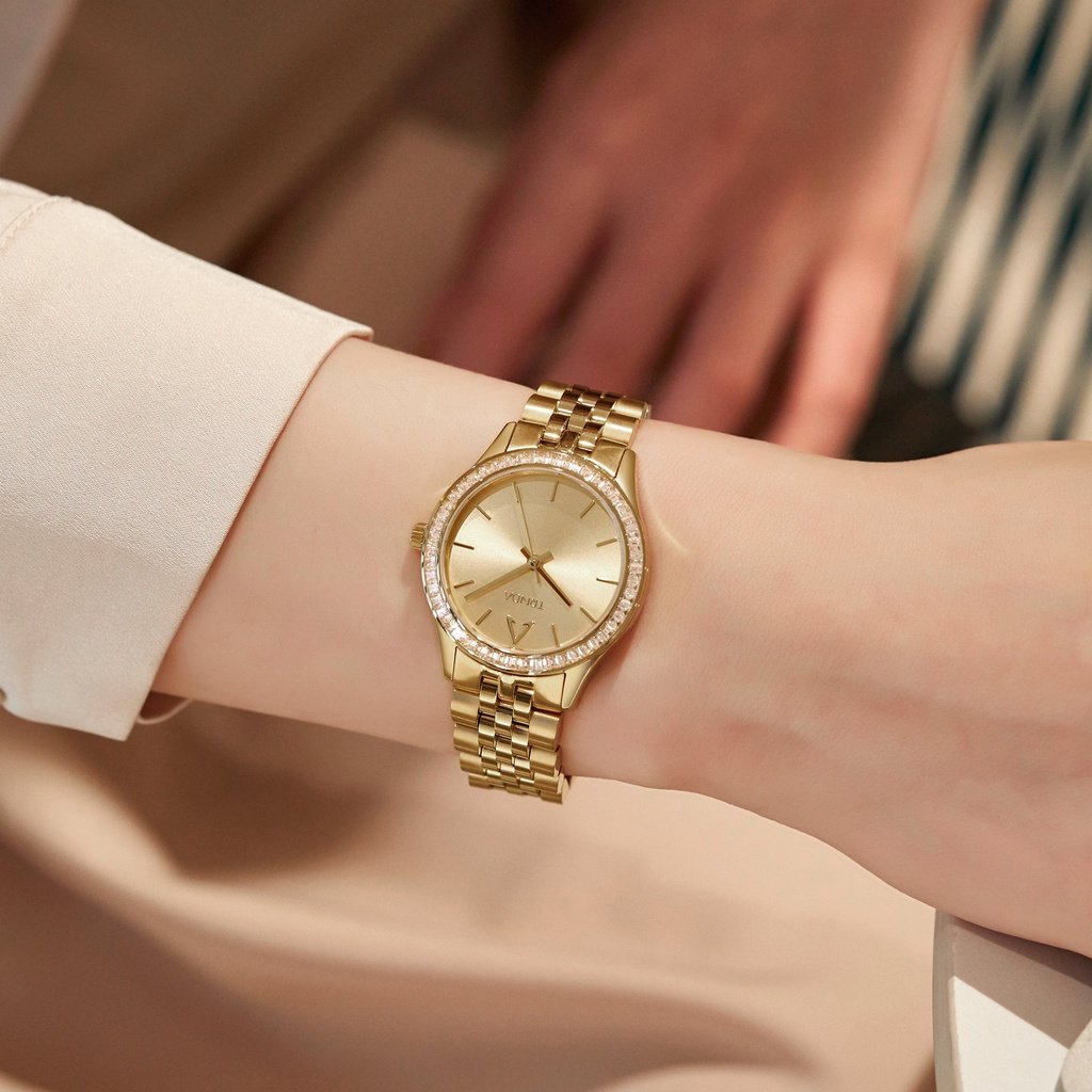 TRNDA Women's Watch with Gold Stainless Steel Case and Gold Stainless Steel Band