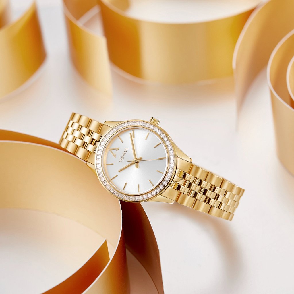 TRNDA Women's Watch with Gold Stainless Steel Case and Gold Stainless Steel Band