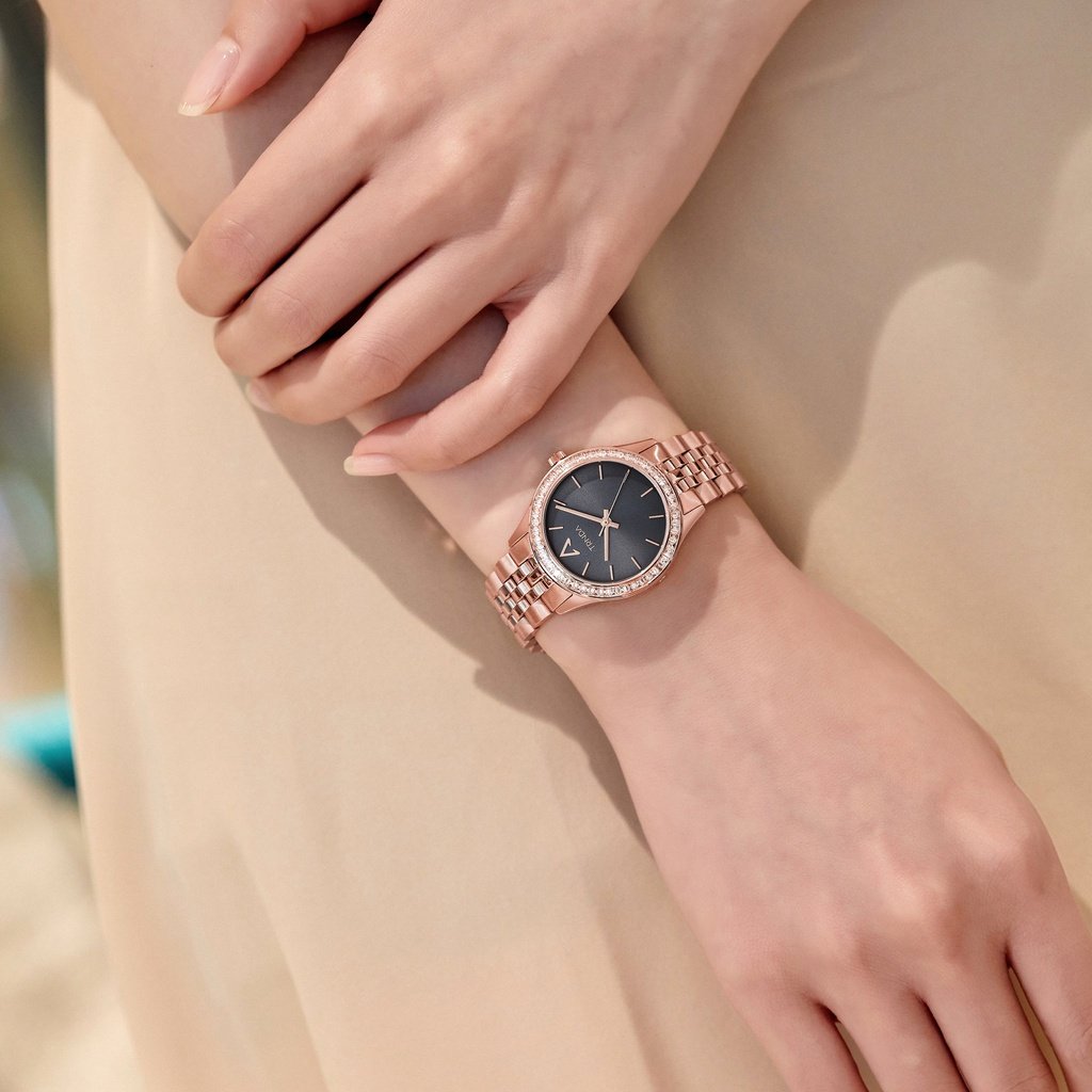 TRNDA Women's Watch with Rose Gold Stainless Steel Case and Rose Gold Stainless Steel Band