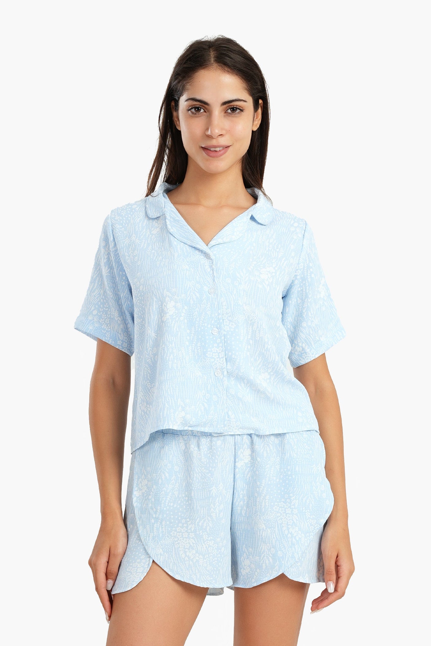 كارينا - بيجامة قصيرة من القطن باللون الأزرق الفاتح
