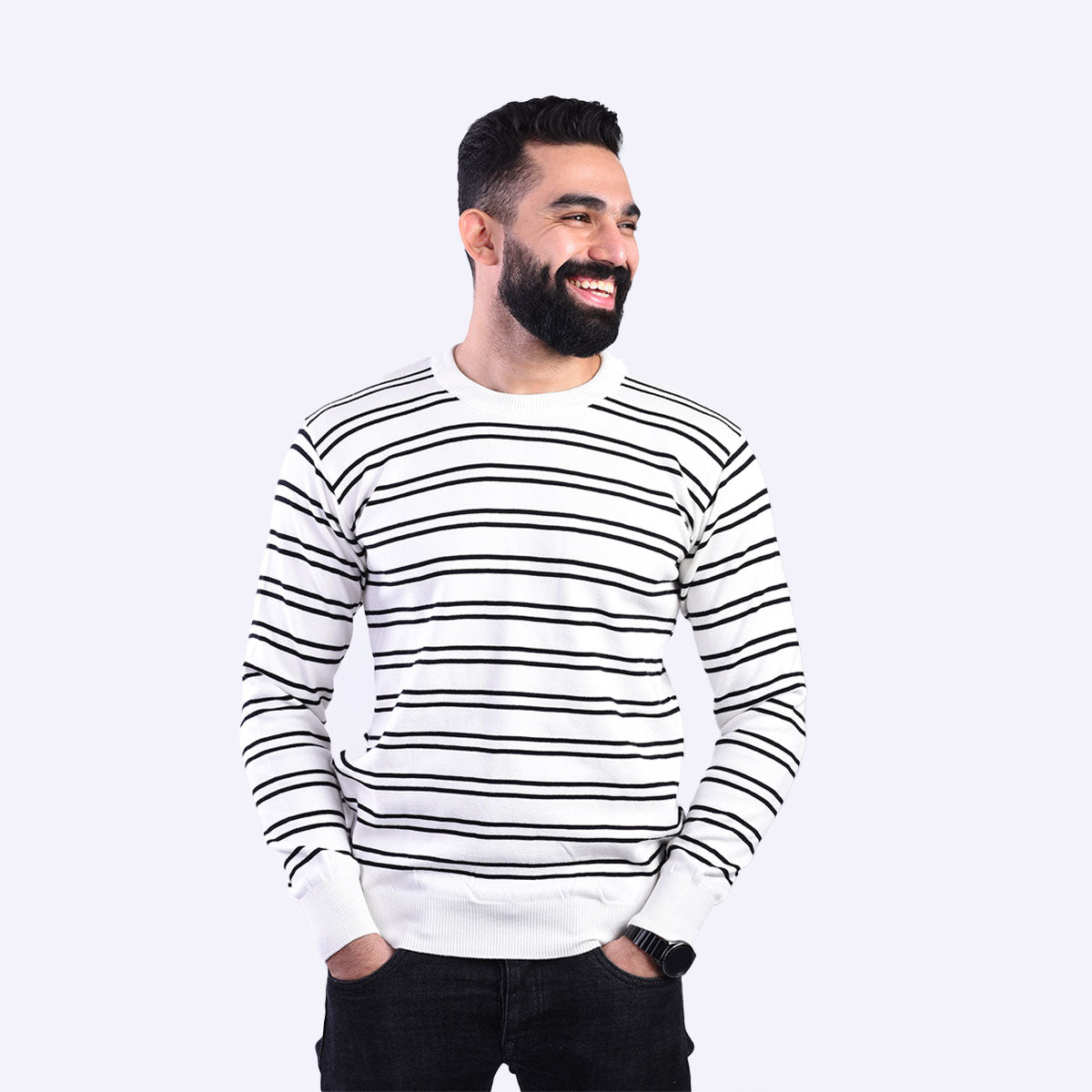 فوكس - بلوفر بياقة دائرية مقلم خطين