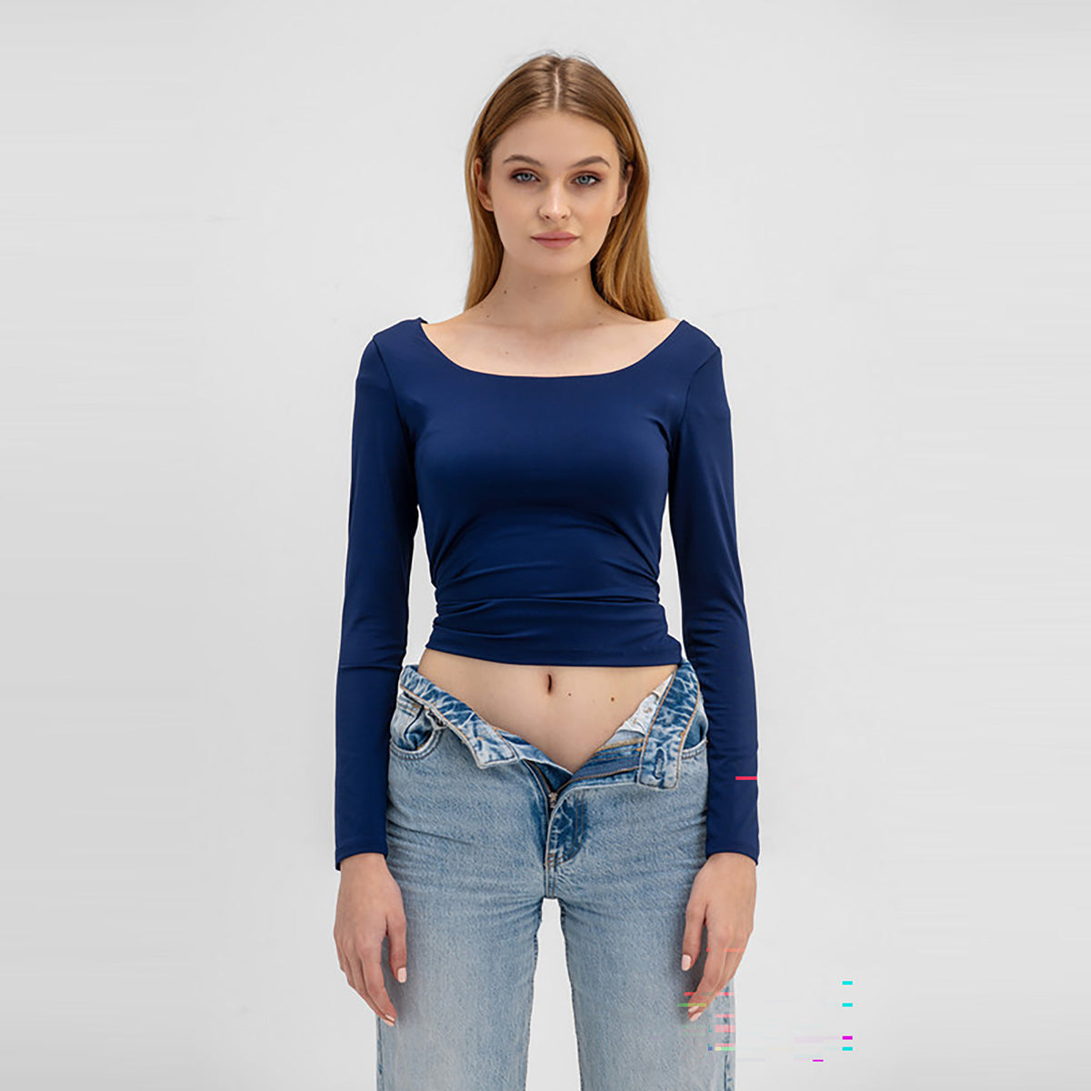 فيرمو - بلوزة طويلة بأكمام مع ياقة مستديرة للنساء