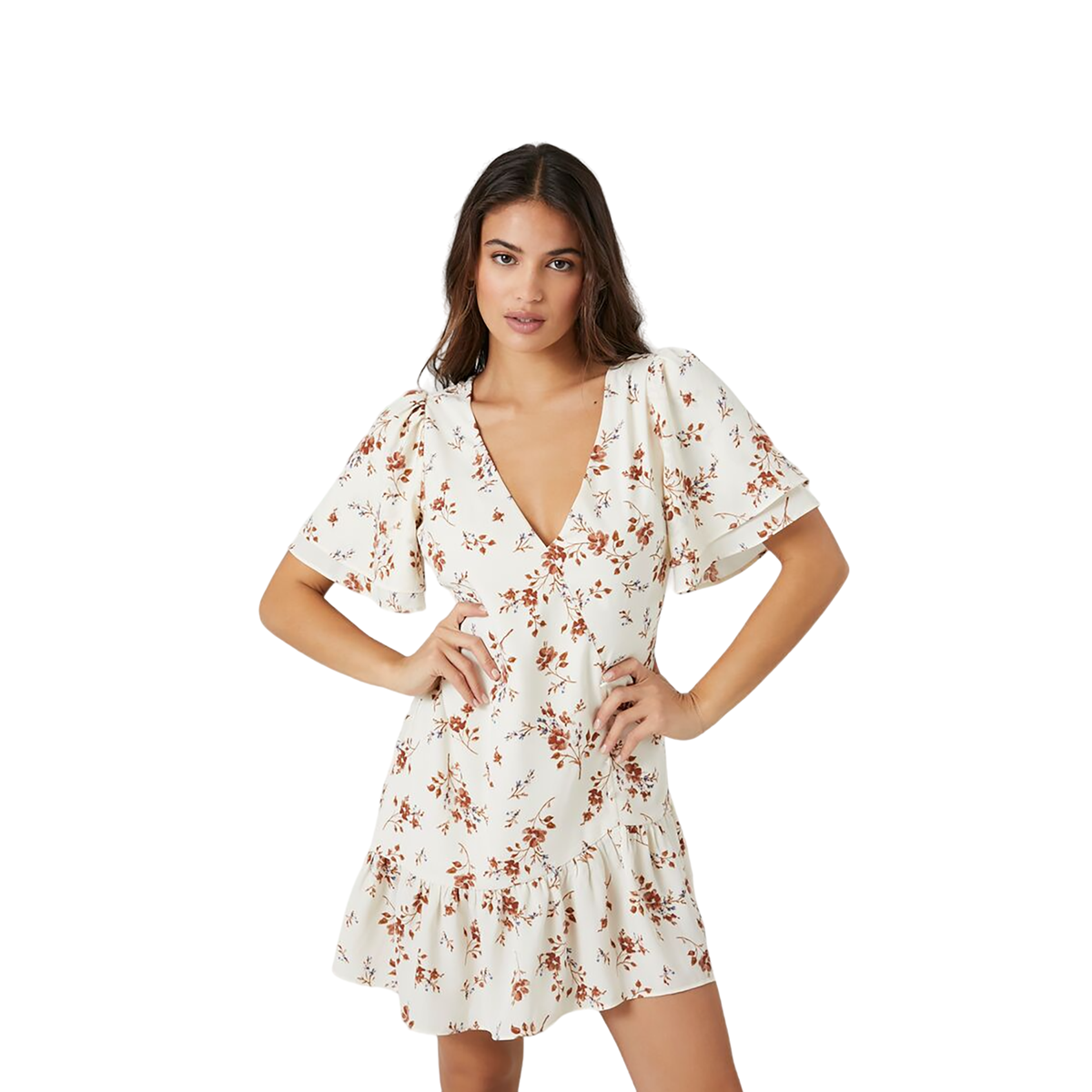 فوريفر 21 - فستان قصير من الساتان مزين بالزهور - بيعت من قبل اف اي جي