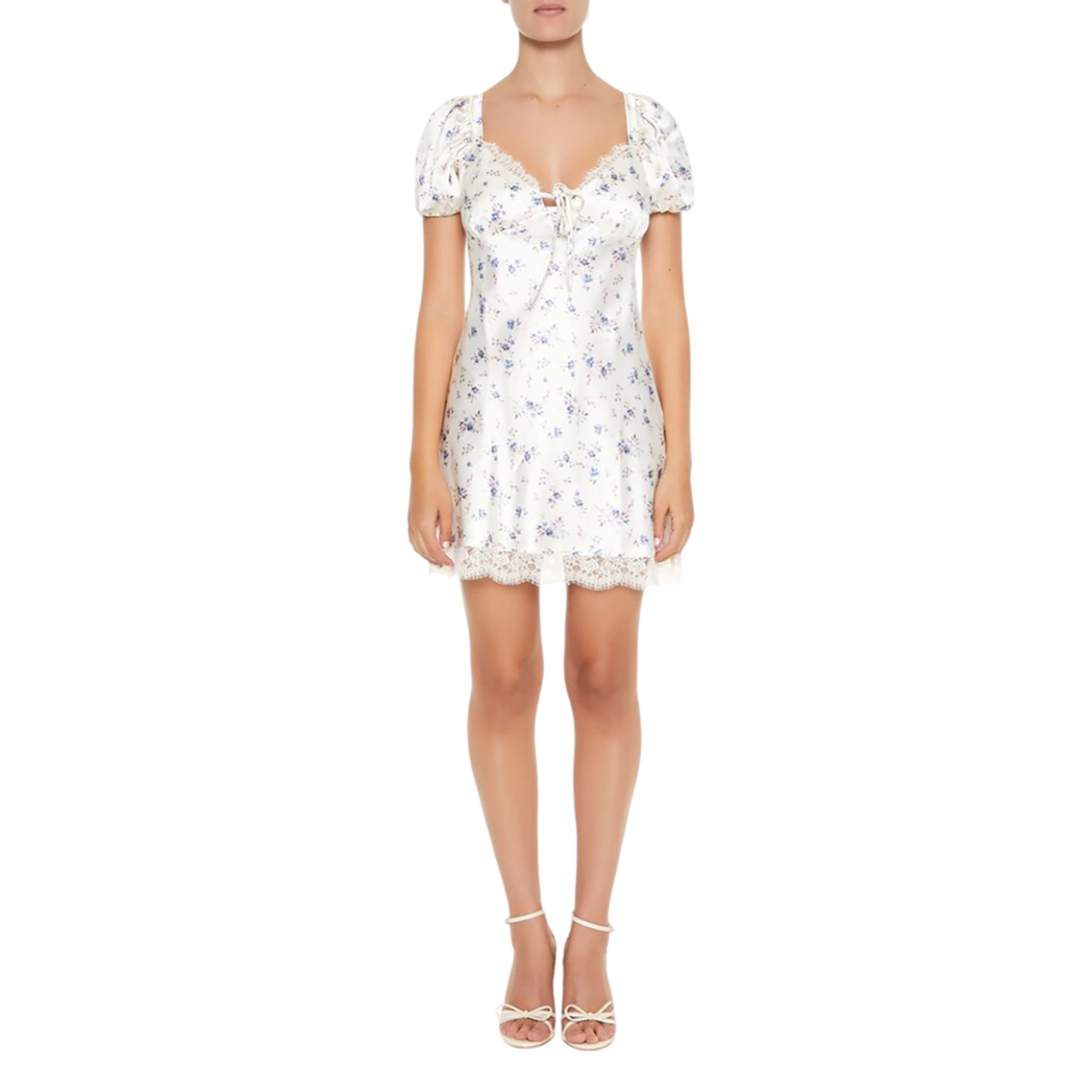 فوريفر 21 - فستان قصير من الساتان بأكمام منتفخة - بيعت من قبل اف اي جي