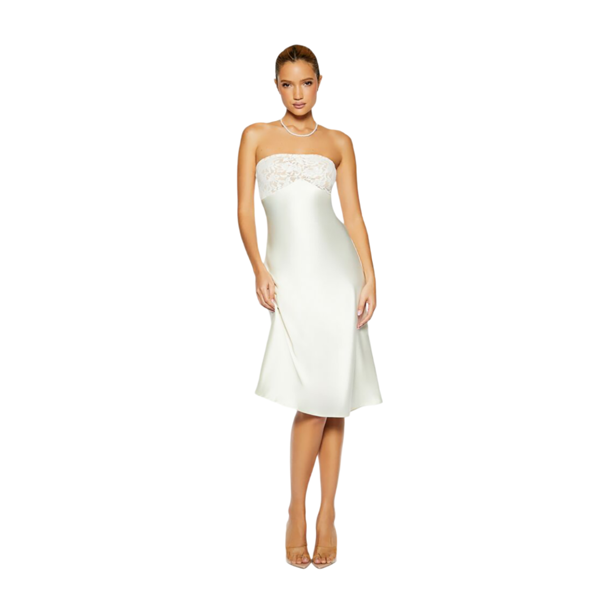 فوريفر 21 - فستان من الساتان والدانتيل للنساء - بيعت من قبل اف اي جي