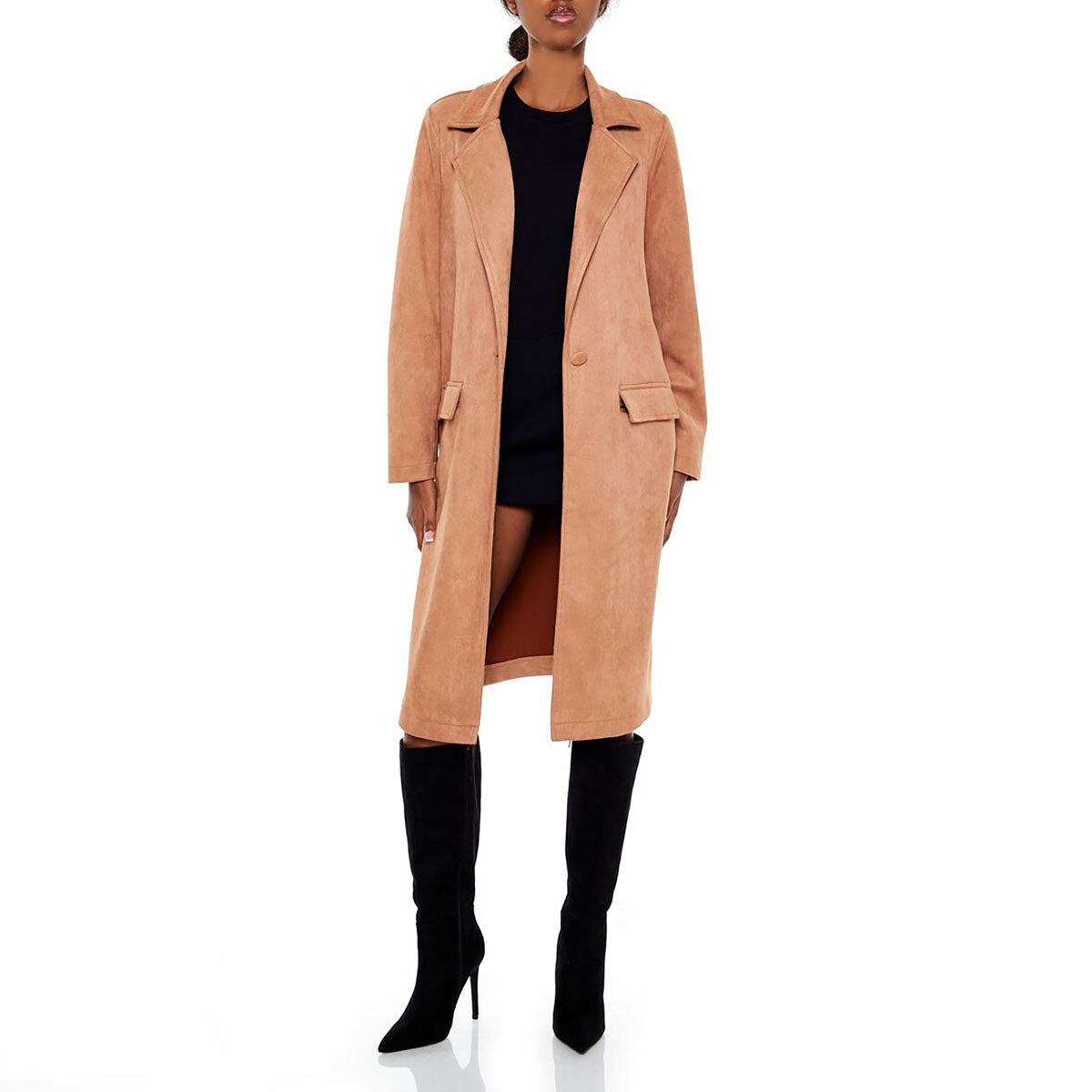 فور ايفر 21 - معطف طويل من جلد الغزال للنساء - بيعت من قبل اف اي جي