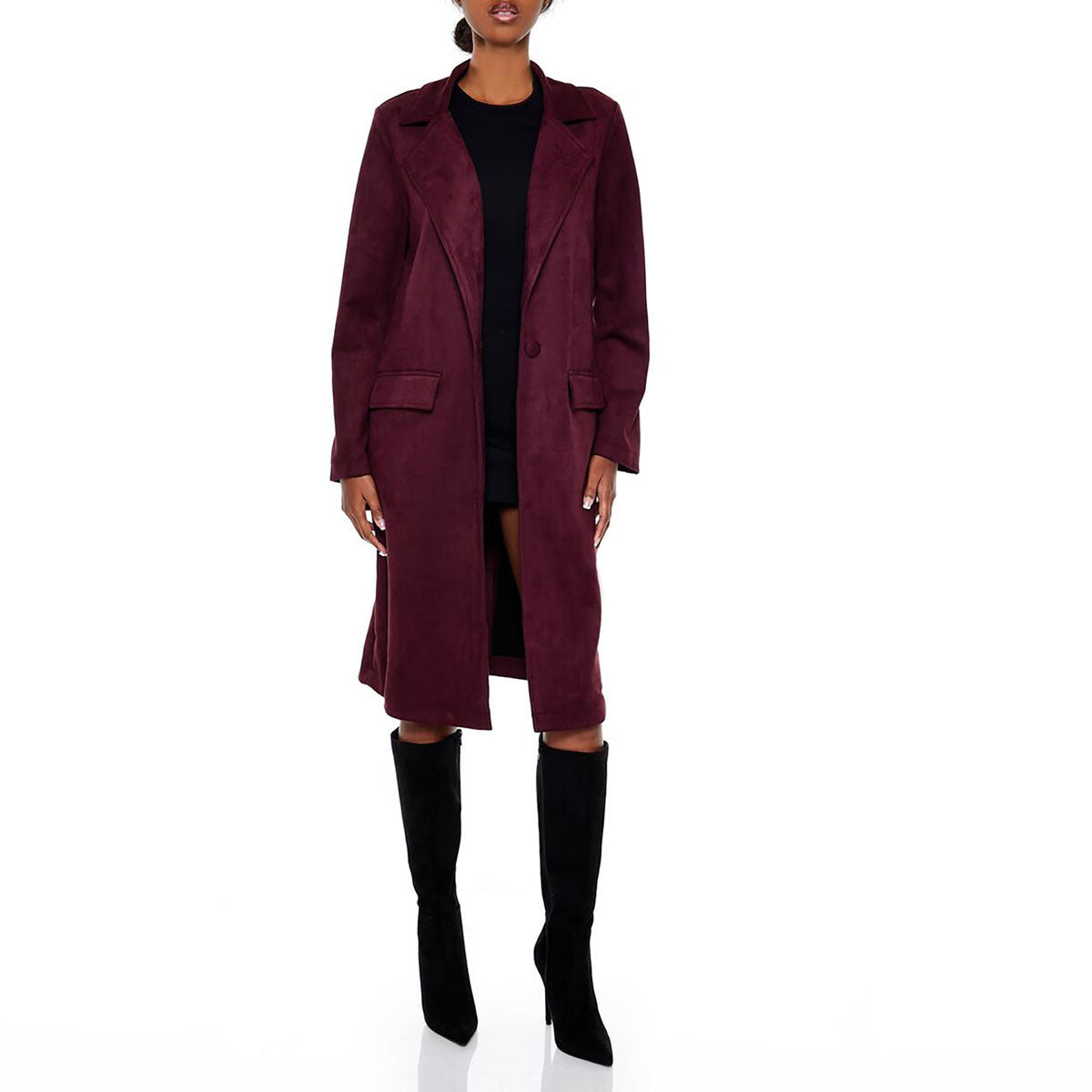 فور ايفر 21 - معطف طويل من جلد الغزال للنساء - بيعت من قبل اف اي جي