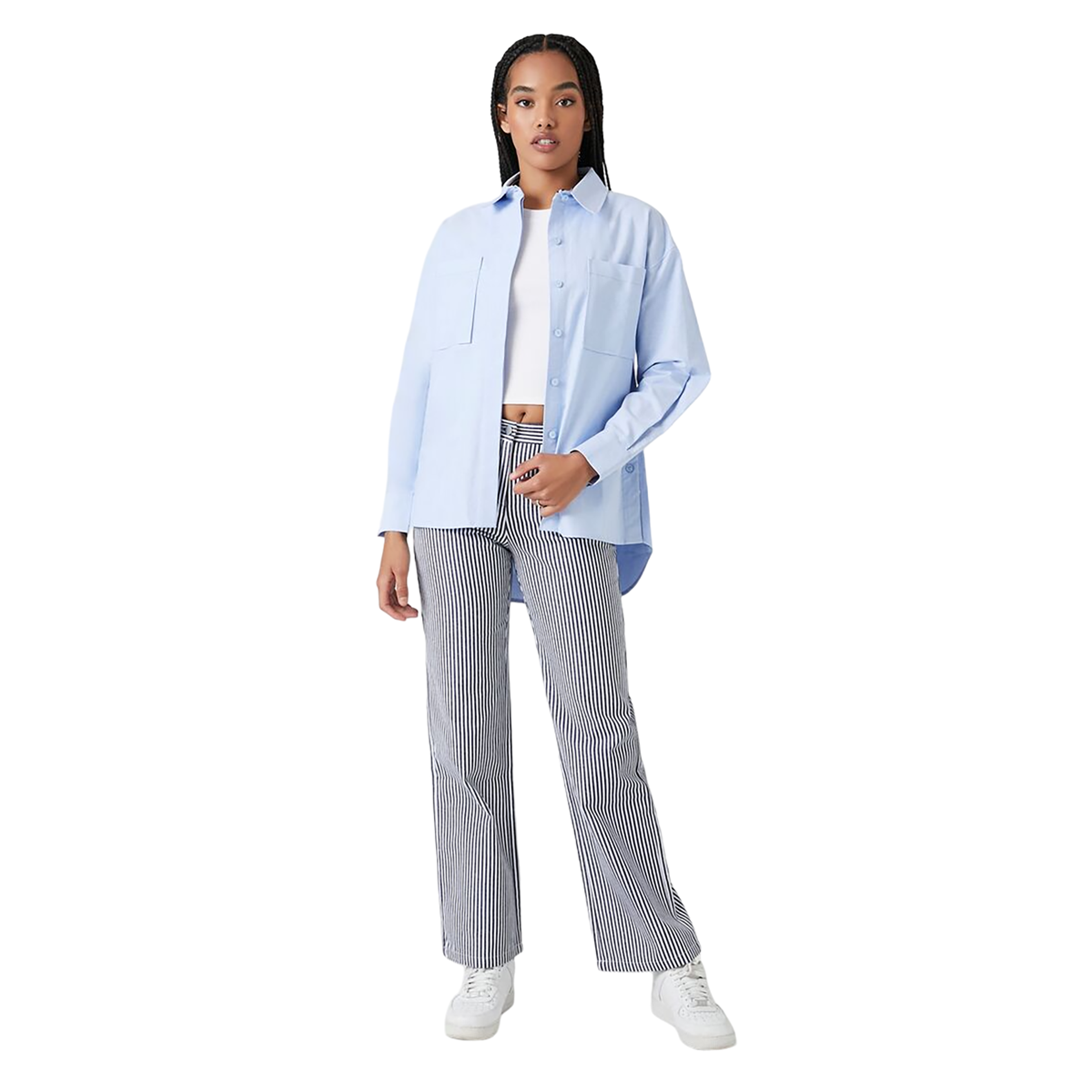 فوريفر 21 - بنطلون قطني مخطط بقصة مستقيمة - بيعت من قبل اف اي جي