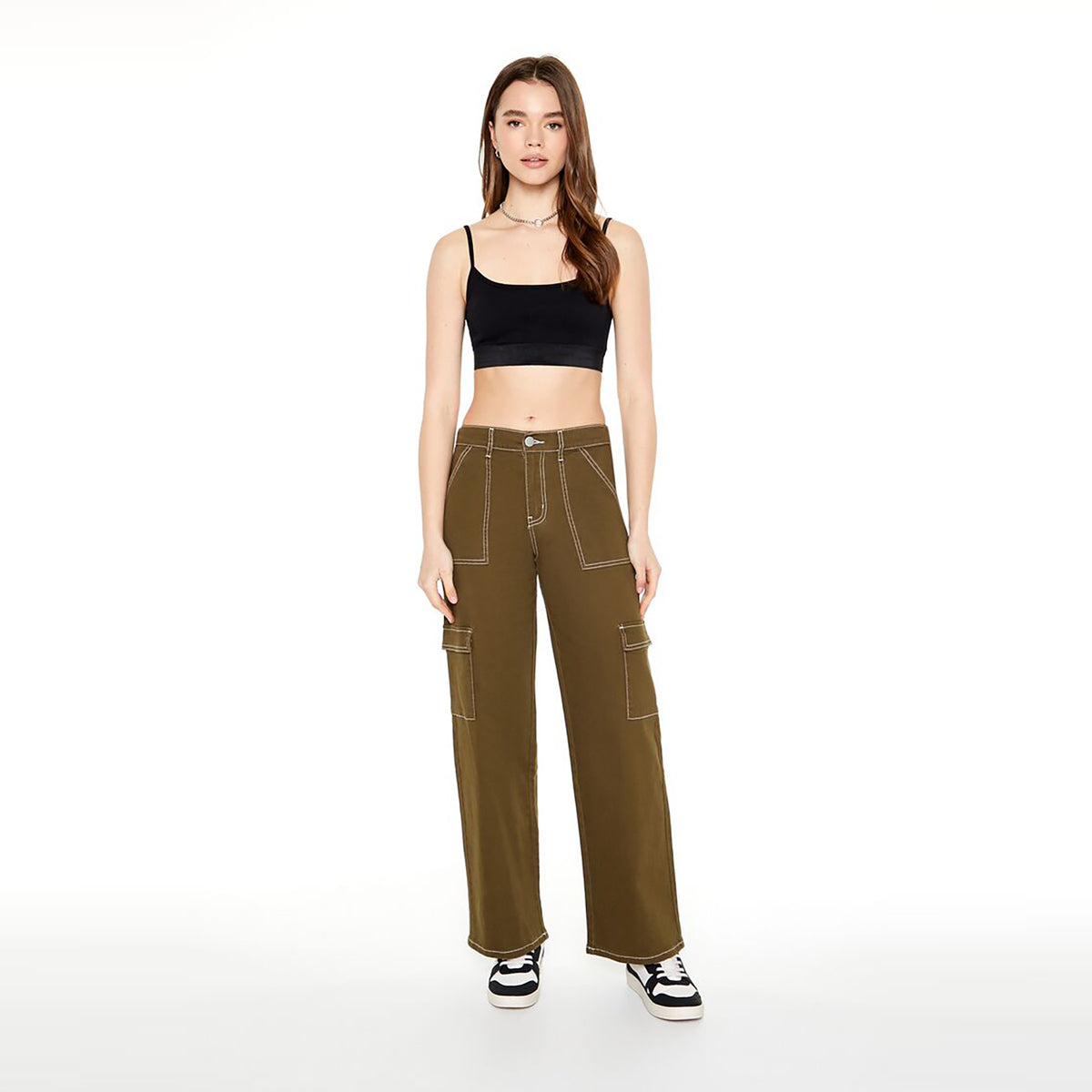 Forever 21 - Twill Contrast-Trim Cargo Pants - Sold by FIG