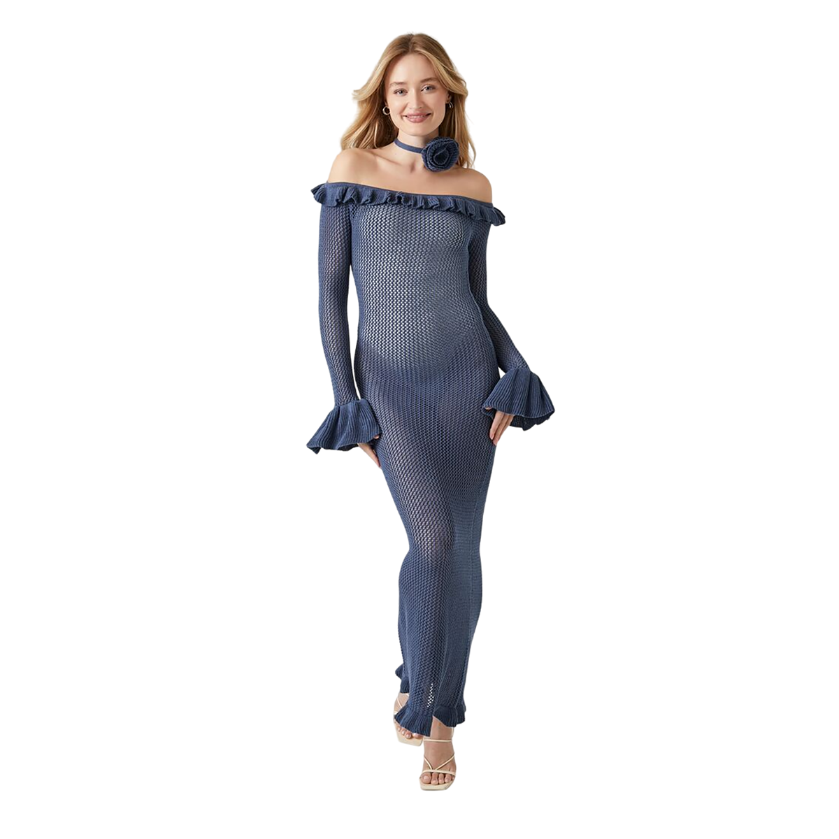 فوريفر 21 - طقم فستان كروشيه روزيت ماكسي وقلادة - بيعت من قبل اف اي جي